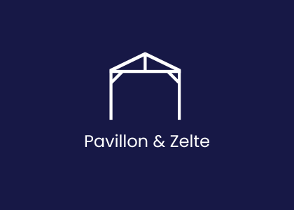 Logo mit dem Schriftzug „Pavillon & Zelte“ und einer stilisierten Pavillon-Silhouette.