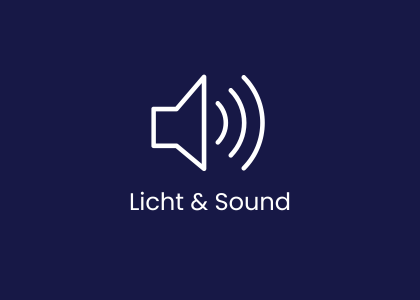 Symbol für Licht und Klang, mit Lautsprechersymbol auf dunklem Hintergrund.
