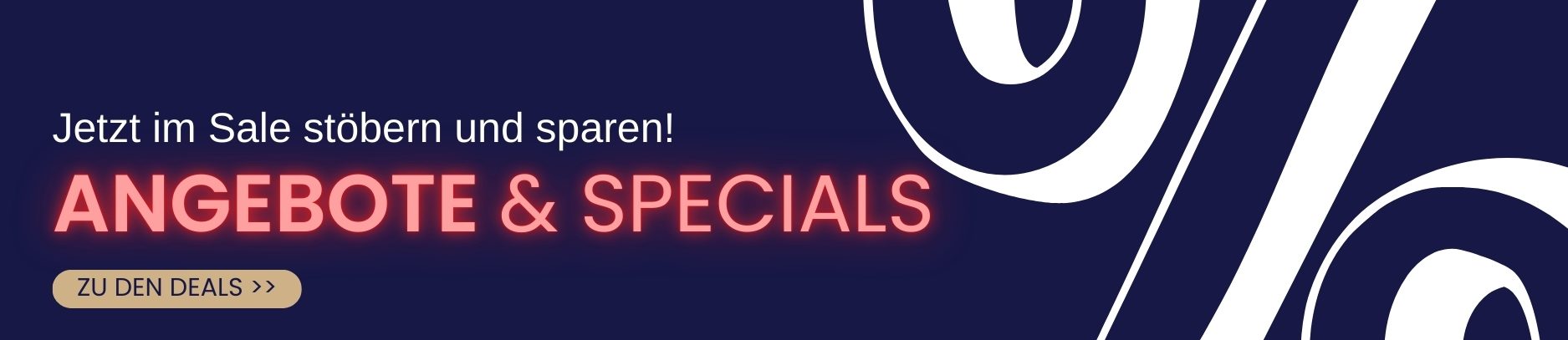 Angebote & Specials in auffälligem Schriftzug auf dunkelblauem Hintergrund.
